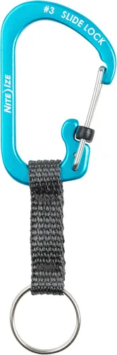 Nite Ize SlideLock Llavero, Llavero Mosquetón con Bloqueo de Aluminio con Correa, Azul