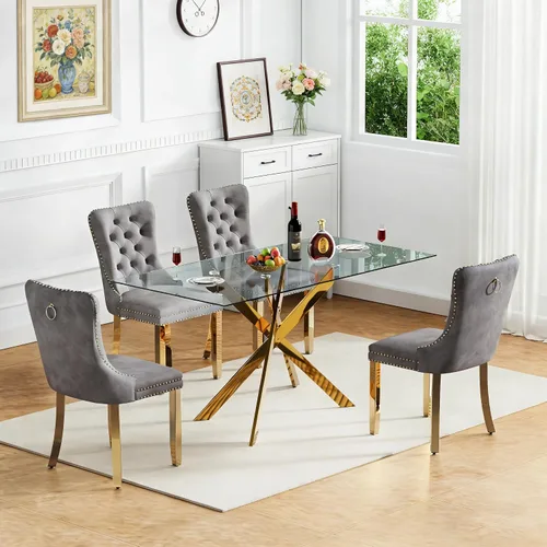 Miniatura 59 de Juego de 4 mesas de comedor de cristal para 4, juego de 4 mesas y sillas de cocina modernas, juego de mesa de comedor de cocina de 5 piezas con mesa