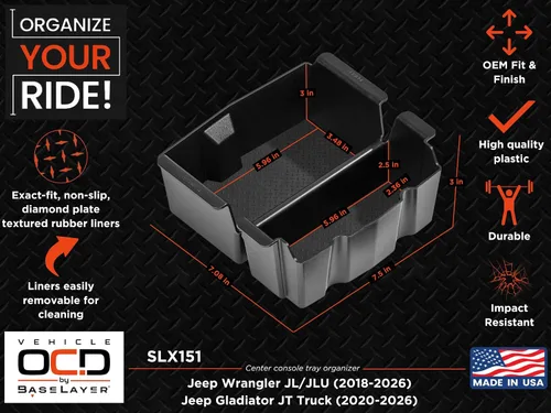 Miniatura 7 de Vehicle OCD Bandeja organizadora de consola central con forros negros para Jeep Wrangler JL/JLU (2018-2024) Jeep Gladiator JT Truck (2020-2024)