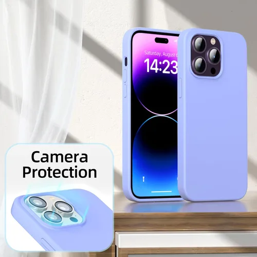 Miniatura 4 de Funda para iPhone 14 Pro, funda de silicona líquida, forro de microfibra suave antiarañazos, [protección de cuerpo completo de grado militar], funda