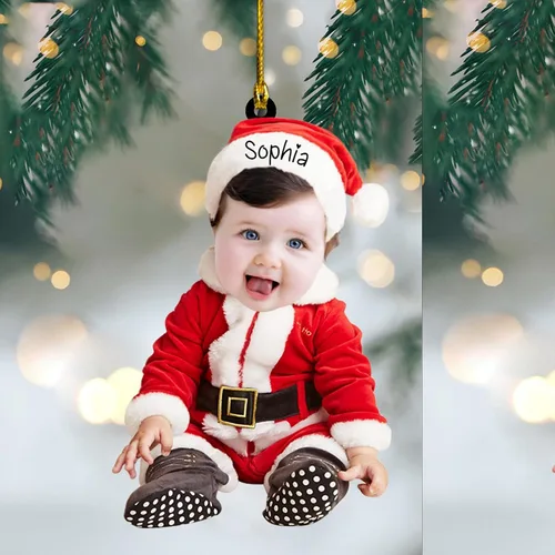 Miniatura 18 de GODLOVER Foto personalizada de bebé con adorno de Navidad de dinosaurio, plano impreso en 2D, adornos de Navidad, regalos de familia, regalo Estilo 1