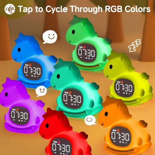 Miniatura 5 de Yiliaw Reloj despertador para niños con luz nocturna, reloj de entrenamiento para dormir, reloj de hora de despertar, luz de silicona recargable