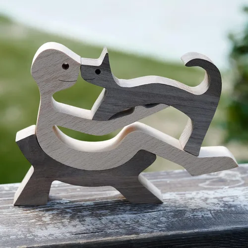 Miniatura 4 de Decoración de animales Estatua de madera Estatua de hombre y gato Decoración escultura decorativa de madera tallada