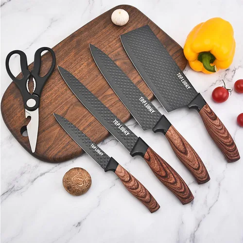 Miniatura 2 de Juego de Cuchillos, Wiztoynia Juego de Cuchillos de Cocina Negros de 6 Piezas para el Hogar, Juego de Cuchillos de Chef Afilados de Acero Inoxidable