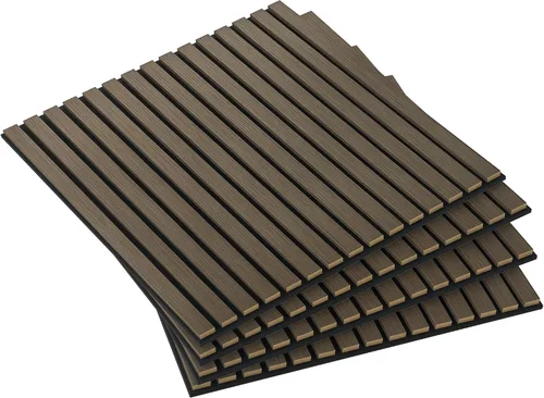 Miniatura 10 de HOMCOM Paquete de 4 paneles acústicos 3D, paneles de madera insonorizados de 24 x 24 pulgadas para pared, paneles de pared de listones de madera