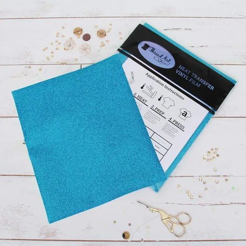 Threadart Aqua - Hojas precortadas de vinilo de transferencia de calor con purpurina de 10 x 12 pulgadas, paquete de 12 hojas, colores brillantes,