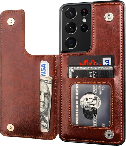 Miniatura 15 de ONETOP - Funda tipo cartera compatible con Samsung Galaxy S21 con soporte para tarjetas, funda de piel sintética con ranuras para tarjetas, doble