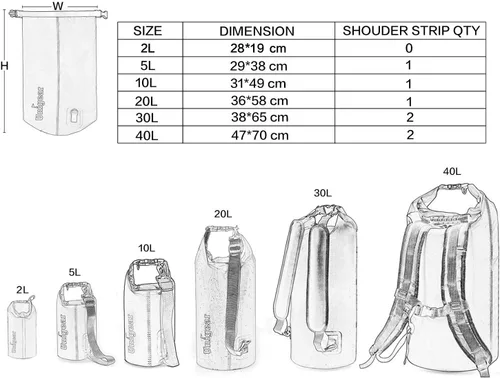 Miniatura 4 de Bolsa seca Unigear impermeable, 2L/5L/10L/20L/30L/40L, Bolsas flotantes y ligeras para kayak, navegación, pesca, natación y camping con funda
