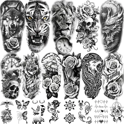 Miniatura 15 de Yazhiji 49 hojas de tatuajes temporales para mujeres y hombres 3D extra grandes, impermeables, sexy, flores, kits de tatuajes falsos Color flower