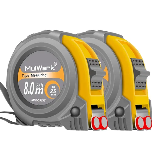 Miniatura 10 de MulWark cinta para medir con escalas imperiales y métricas, de 27 pies, con hoja gruesa, gancho magnético y cubierta amortiguadora de golpes. Para
