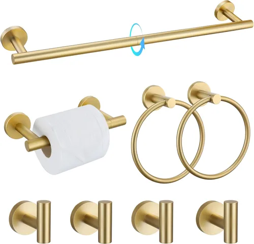 Miniatura 9 de TQKAG Juego de accesorios de baño de 5 piezas, juego de accesorios de baño de oro cepillado de 23.6 pulgadas, juego de toallero de acero inoxidable