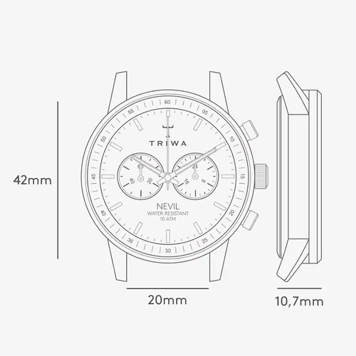 Miniatura 7 de TRIWA Nevil - Reloj minimalista para hombre, cronógrafo, 1.654in