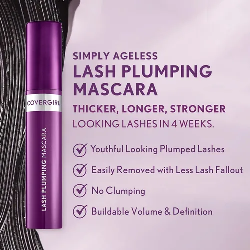 Miniatura 5 de COVERGIRL Simply Ageless Máscara de Pestañas Voluminizadora, Negro Resistente al Agua, Paquete de 1 120 negro resistente al agua