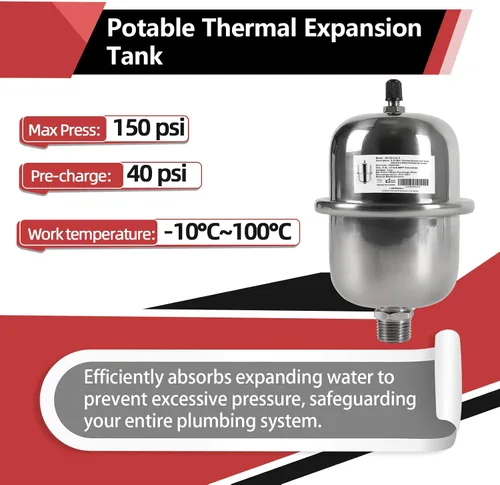 Miniatura 3 de EFIELD Mini tanque de expansión de acero inoxidable (0,5 L), pararrayos de martillo con rosca de 1/2 pulgada para calentador de agua sin tanque