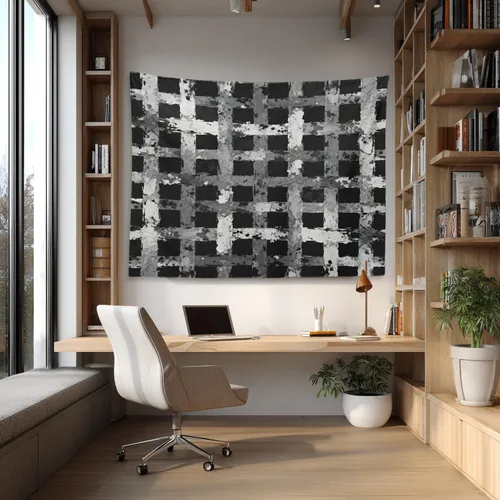 Miniatura 2 de Shrahala Tapiz de pared negro grunge, monocromático para colgar en la pared, tapiz grande decorativo de fibra de poliéster, dobladillo blanco Ethnic