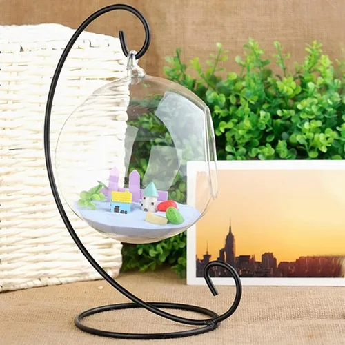 Miniatura 2 de Terrario colgante de vidrio con soporte de metal, maceta geométrica para suculentas, plantas de aire y decoración de interiores
