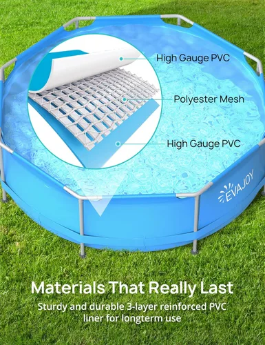 Miniatura 7 de Evajoy Piscina redonda sobre el suelo con marco de metal para exteriores de 10 pies x 30 pulgadas con fácil instalación, solo piscina