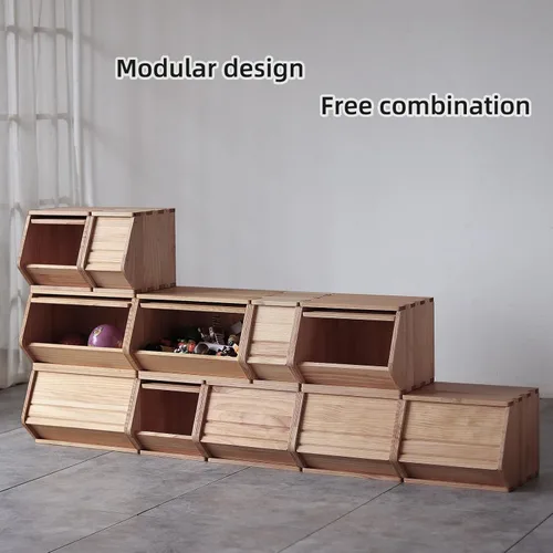 Miniatura 2 de Cofres apilables de madera maciza, contenedores con tapas, caja modular multiusos de madera, organizadores de almacenamiento de armario, gabinete