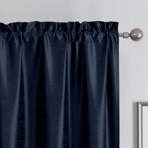 Miniatura 26 de Chyhomenyc Uptown - Cortinas negras de 24 pulgadas de largo, 2 paneles, cortinas cortas de seda sintética para oscurecer la habitación, cortinas