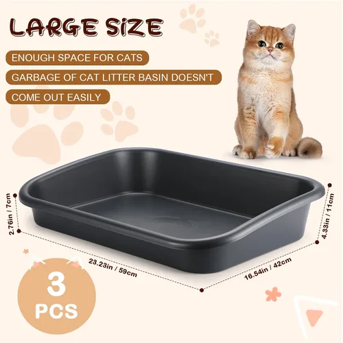 Miniatura 2 de Uiifan 3 cajas de arena para gatos mayores de entrada baja, caja de arena de gran tamaño para mascotas de entrada baja con parte superior abierta
