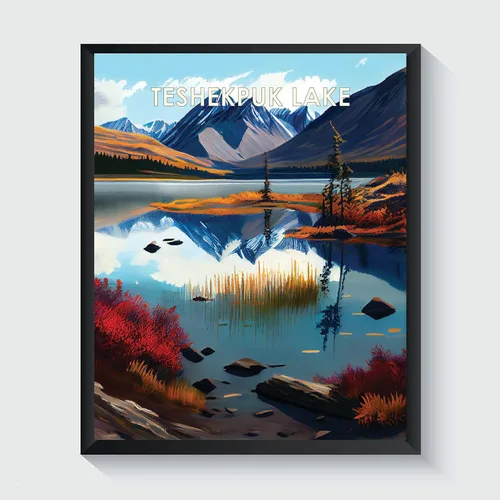 Miniatura 24 de Yellowstone Lake - Póster impreso artístico, ilustración, arte de pared, decoración de paisaje retro, paisaje, obra de arte para decoración de Lago