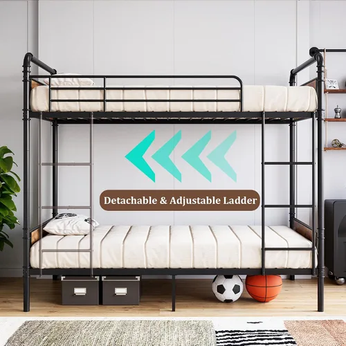 Miniatura 3 de Garvee - Litera industrial de camas individuales con escalera, convertible a 2 camas individuales separadas, litera de metal resistente, escalera
