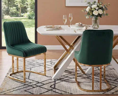 Miniatura 14 de EALSON Sillas tapizadas de terciopelo para comedor, juego de 2 sillas modernas de acento para el comedor con base dorada de metal, sillas cómodas