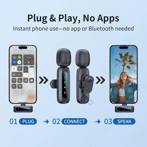 Miniatura 4 de Micrófono para iPhone 15-16-17, mini micrófono inalámbrico con reducción de ruido, mini micrófono con pantalla LED - Micrófonos inalámbricos ideales