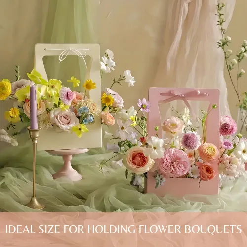 Miniatura 5 de BBJ WRAPS Bolsas de regalo de papel artesanal para ramo de flores, ramo de floristería, bolsa de embalaje con asa, 5 unidades (negro)
