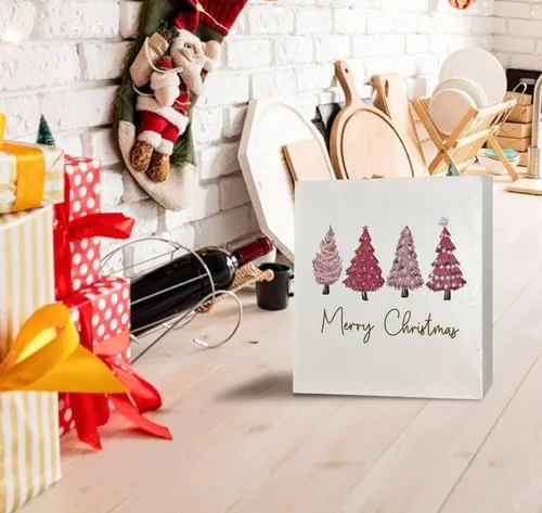 Miniatura 2 de KEUSPI Letrero de madera con texto en inglés "Merry Christmas", placa de madera de gnomo de Navidad, decoración para mesa, letreros de gnomos