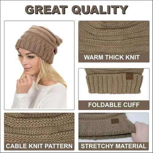 Miniatura 279 de Funky Junque Gorro de moda de punto trenzado de talla extragrande, grueso, abrigado, suave y holgado
