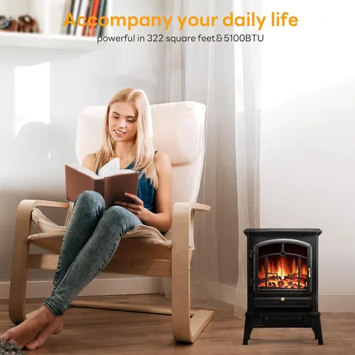 Miniatura 7 de Xbeauty Estufa Eléctrica de Chimenea de Interior de 22", Calentador de Chimenea Independiente con Brillo de Llama 3D Ajustable, Control