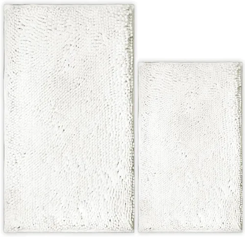 Miniatura 11 de Juego de 2 tapetes de baño de chenilla, superabsorbentes, con fuerte respaldo antideslizante de PVC, tapetes de baño para baño, peludos