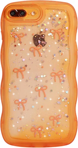 Miniatura 10 de Qokey Funda para iPhone 12 Pro Max de 6.7 pulgadas, diseño de onda rizada, borde transparente, brillante con purpurina, estrella brillante, bonita