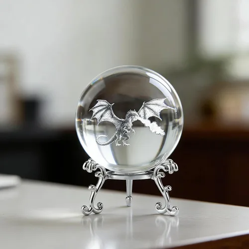 Miniatura 2 de ZEERSHEE Bola de cristal de dragón 3D de 2.4 pulgadas con soporte de dragón que respira fuego decoración regalos para niños y niñas