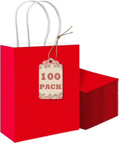 Miniatura 12 de qiqee Bolsas de regalo pequeñas de papel multicolor con asas a granel para fiesta arcoíris - 8.3"x6"x3.15" 100 piezas
