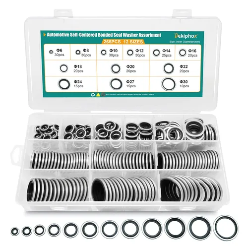 265 piezas NBR Arandelas de sellado unidas de metal, acero chapado en zinc métrico autocentrado Dowty Seal Junta de sellado aplastante Kit surtido