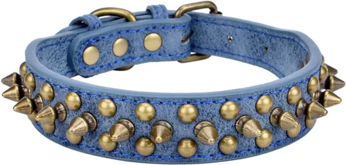 Miniatura 14 de Collar ajustable de piel sintética con remaches de clavos para gatos, cachorros y perros.