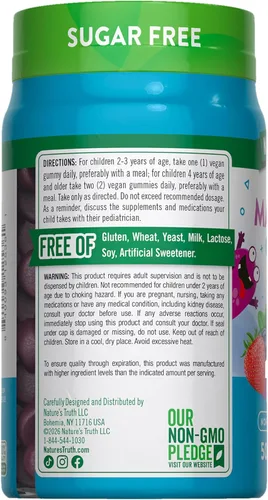 Miniatura 7 de Gominolas de magnesio Nature's Truth para niños Glicinato y citrato 50 unidades Sabor a bayas mixtas Suplemento vegano, sin OMG y sin gluten