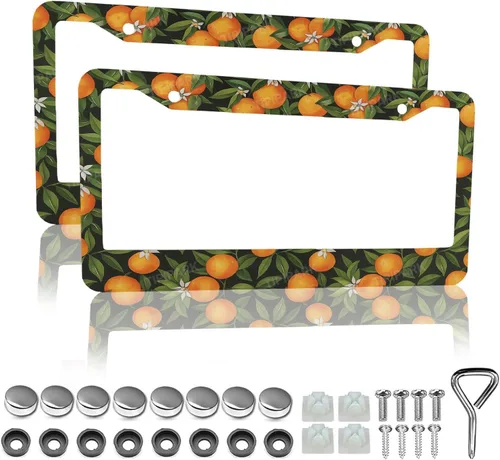 Miniatura 10 de Marcos de matrícula con flores en blanco y negro - 2 paquetes de soporte de matrícula divertidos y personalizados, piezas decorativas de acero