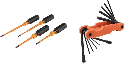 Klein Tools 33734INS - Juego de destornilladores aislados de punta delgada de 1000 V, 4 piezas y 70550 llaves hexagonales, 11 tamaños SAE,