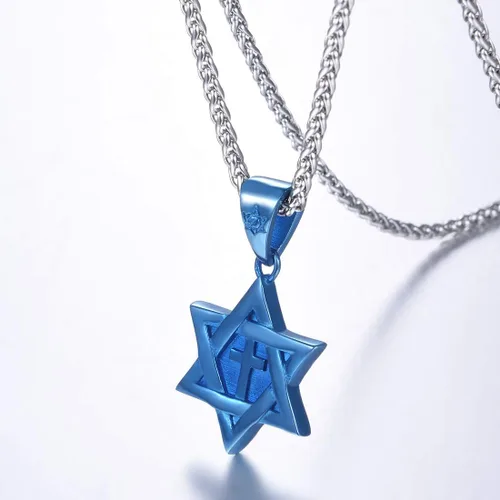 Miniatura 11 de U7 - Collar con Estrella de David para hombres y mujeres, dije hexagonal de acero inoxidable con cruz/piedra de rubí/collares clásicos judíos