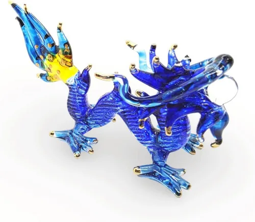 Miniatura 13 de Figura de cristal de dragón asiático chino azul verde oscuro de 2 pulgadas, estatua soplada a mano, decoración de mesa, única coleccionable