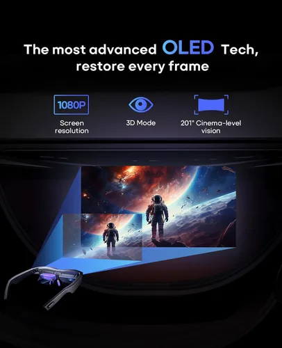 Miniatura 3 de Gafas AR, gafas inteligentes con teatro virtual OLED de 201 pulgadas, 1080P, película 3D, 50° FOV, brillo de 400 nits, transmisión de soporte, juego