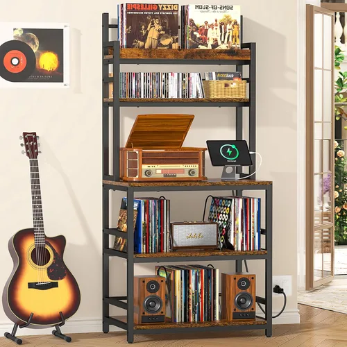 Soporte para tocadiscos con almacenamiento de vinilo, soporte giratorio de 5 niveles con capacidad para más de 500 álbumes, mesa grande para