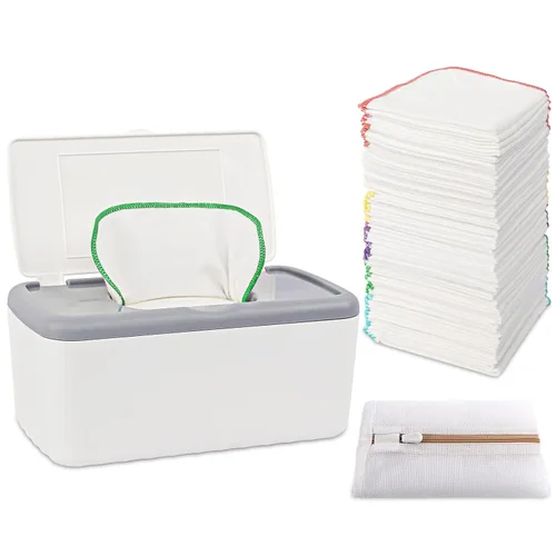 Miniatura 8 de 54 paquetes de toallitas reutilizables de franela para bebé con dispensador de toallitas azules, toallitas de tela para bebé amigables con la piel