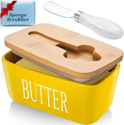 Miniatura 7 de Mantequillera con tapa: recipiente grande para mantequilla para encimera, soporte de mantequilla de cerámica para mostrador, bandeja de mantequilla