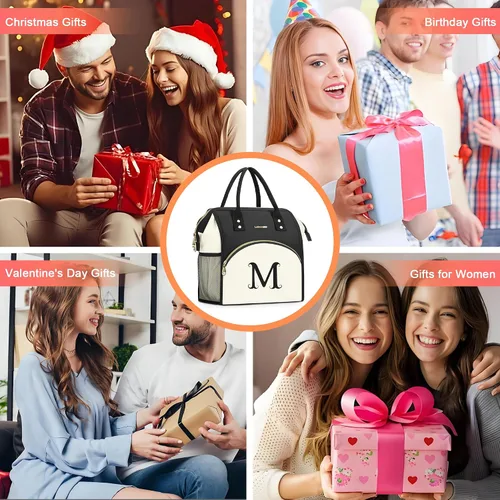 Miniatura 6 de Bolsa de almuerzo personalizada para mujer, elegante, reutilizable, aislada, con iniciales, para amiga, grande, de apertura ancha, resistente al