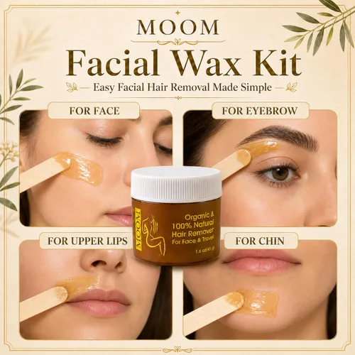 Miniatura 3 de MOOM Kit de cera orgánica de viaje con aloe, aceite de árbol de té y manzanilla para la cara, esmalte de cera de azúcar natural con 6 tiras de tela