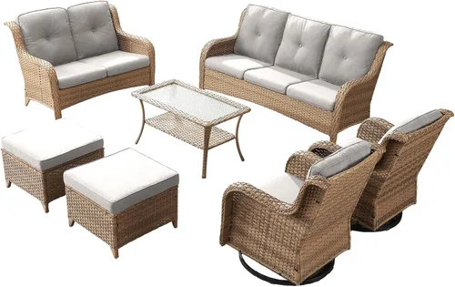 Miniatura 56 de Rilyson Mecedora de mimbre - Juego de 2 sillas mecedoras de mimbre para patio, sillas mecedoras de ratán para porche al aire libre, terraza, jardín